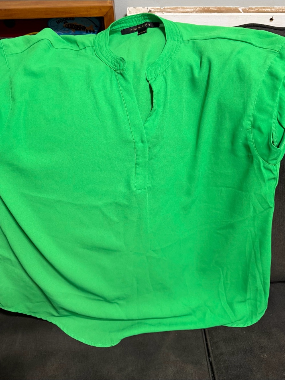 Cynthia Steffe Bright Green Split-Neck Blouse